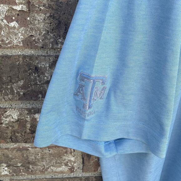 Texas A&M Football Polo Travis Mathew Baby Blue Polo Aggies Block T Golf Shift - Picture 2 of 8